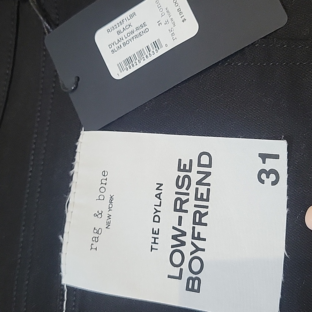 Rag & Bone Black Jeans Dylan Low Rise Slim Boyfriend 31 New - Picture 12 of 13